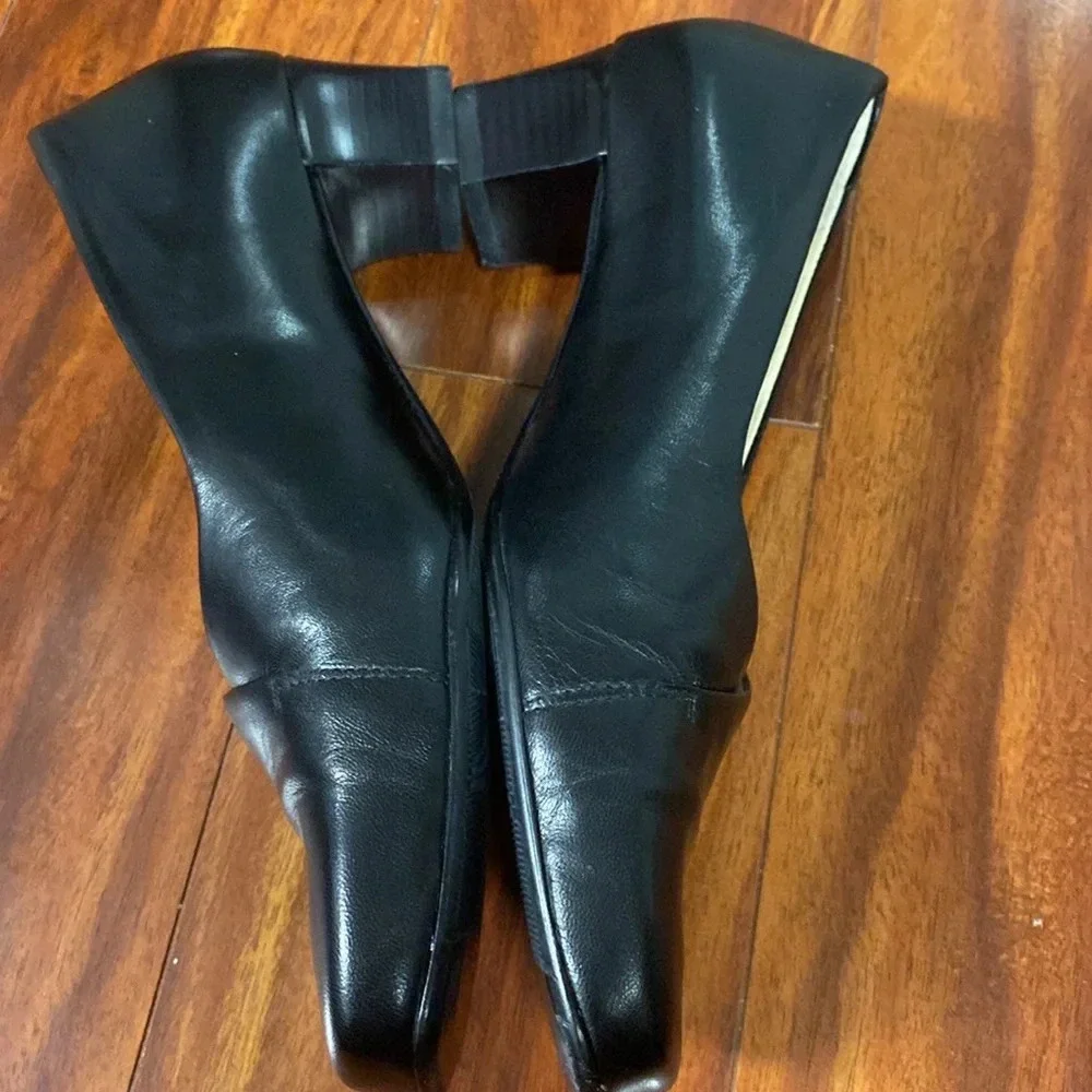 Vintage Black Leather Chunky Heeled Loafers Block Heels HASSIA Uk 4.5 G